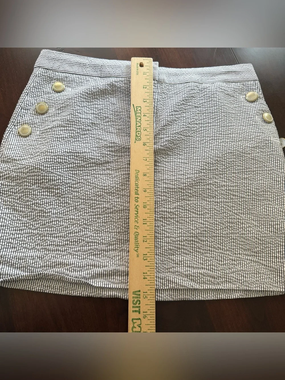 J. Crew White Seersucker Mini Skirt with Gold Buttons